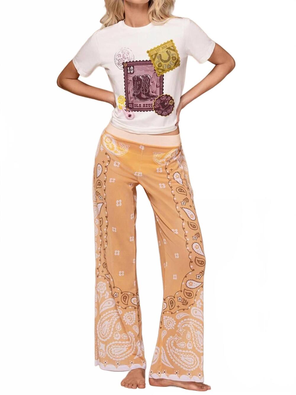 NEW OLA AZUL violet oasis wide leg pants in yellow